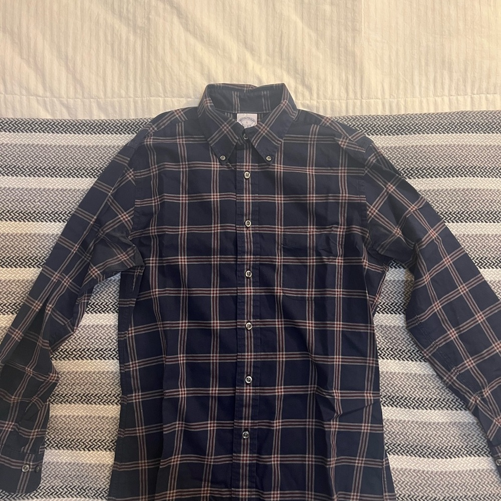 Brooks Brothers Slim Fit Navy Plaid Shirt